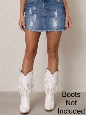Wax Jean Distressed Wash Raw Hem Hi-Rise Mini Jean Skirt Size M. Cute With Boots